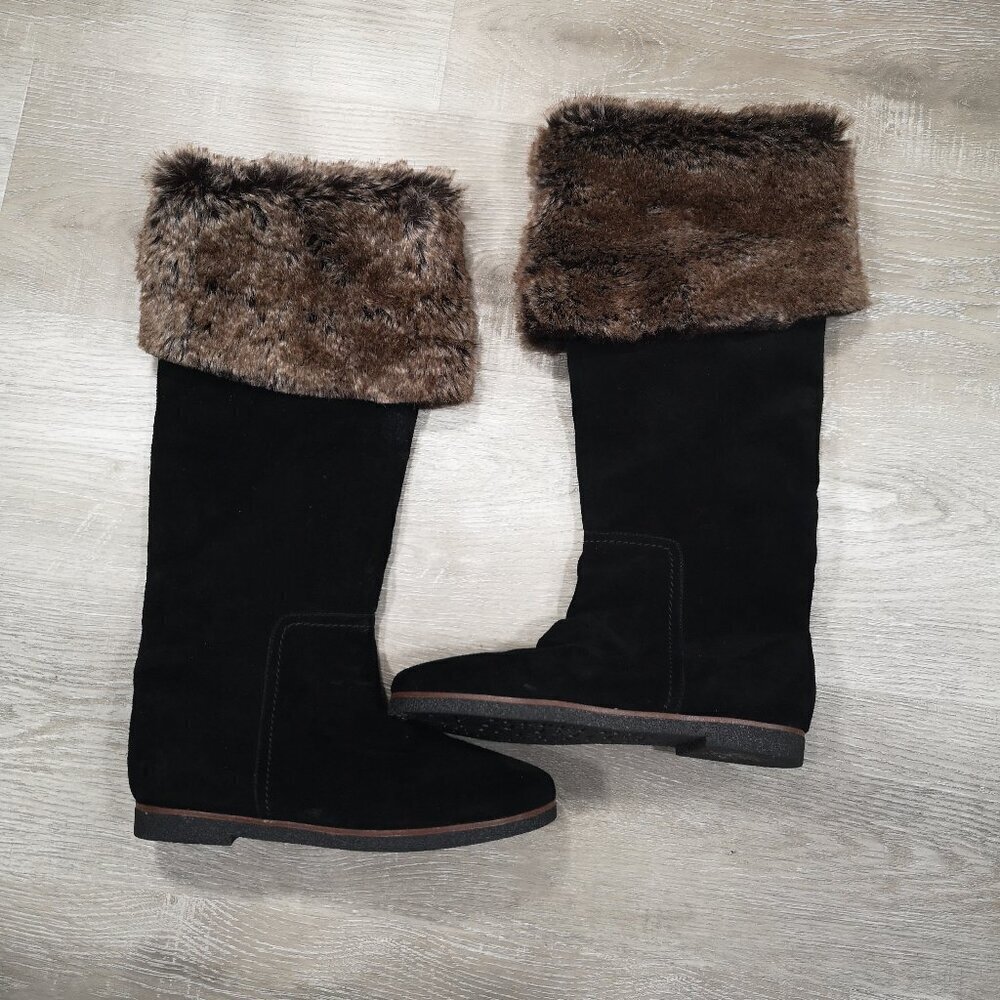 Sam Edelman Ladies Size 6.5 Black Suede Upper w/ Faux Fur Trim Orlando Boots